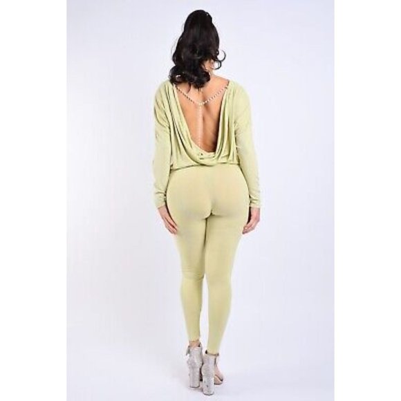 Women's Long Sleeves Open Back Strap Point Top And Matching Pants Set Super Cute - Picture 5 of 12
